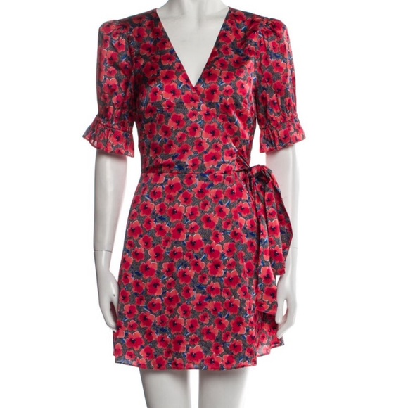 NEW Revolve x House of Harlow Aja Mini Dress Wrap Red Poppy Floral Medium - Picture 4 of 13